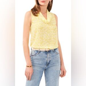 NEW Vince Camuto Womens Yellow Cowl Neck Printed Tank Shell Top NWOT XL
